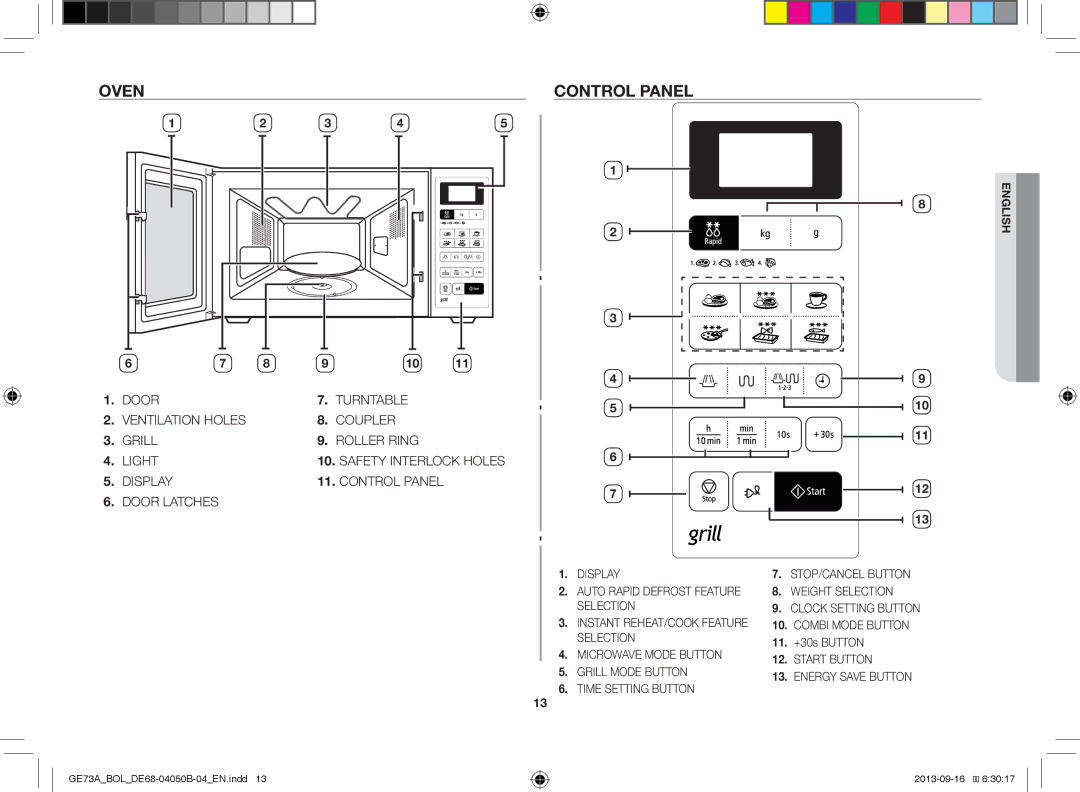 Samsung GE73A/XEO, GE73A/BOL manual Oven Control Panel, 11. +30s Button 