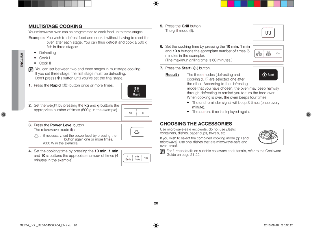 Samsung GE73A/BOL, GE73A/XEO manual Multistage Cooking, Choosing the Accessories, Other. According to the defrosting 