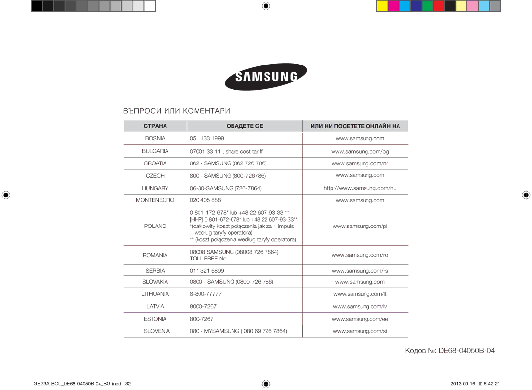 Samsung GE73A/BOL, GE73A/XEO manual Кодов DE68-04050B-04 