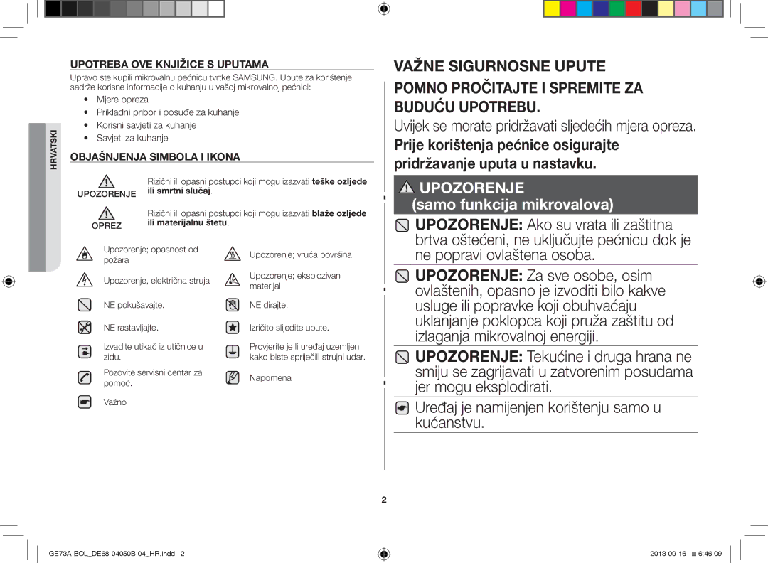 Samsung GE73A/BOL, GE73A/XEO Uvijek se morate pridržavati sljedećih mjera opreza, Ne popravi ovlaštena osoba, Napomena 