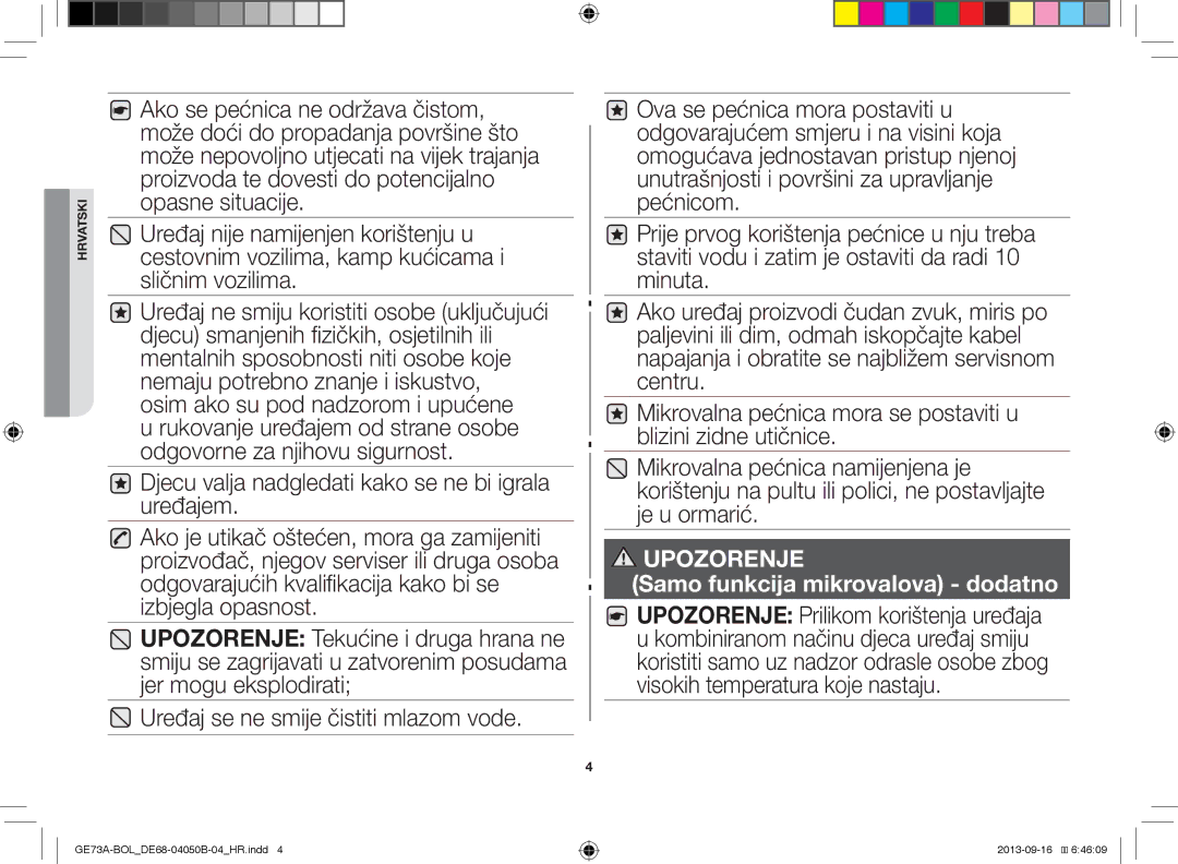 Samsung GE73A/BOL, GE73A/XEO manual Samo funkcija mikrovalova dodatno 