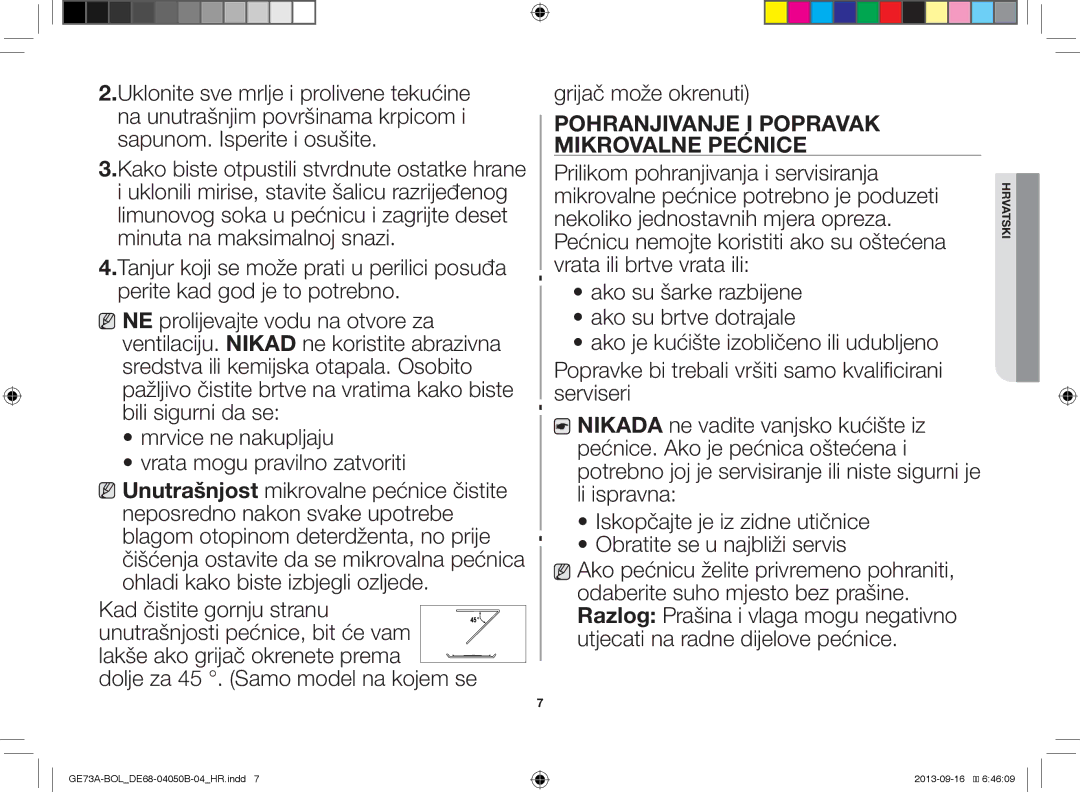 Samsung GE73A/XEO, GE73A/BOL manual Pohranjivanje I Popravak Mikrovalne Pećnice 