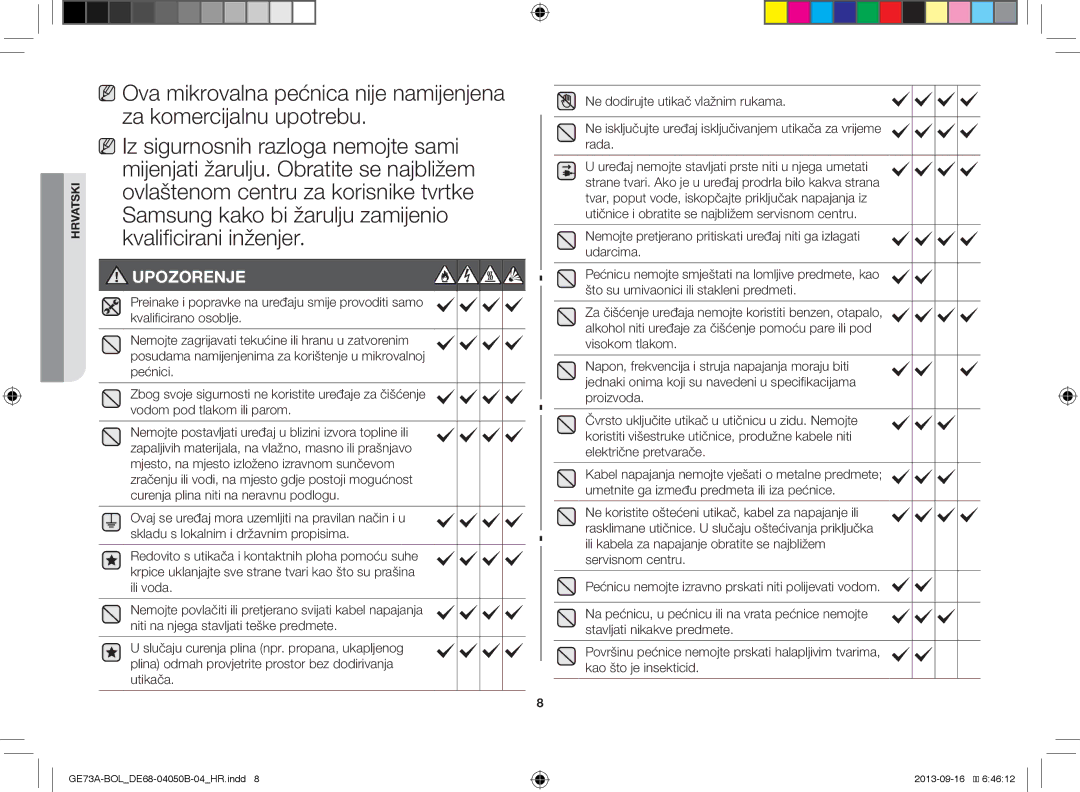 Samsung GE73A/BOL, GE73A/XEO manual Upozorenje 