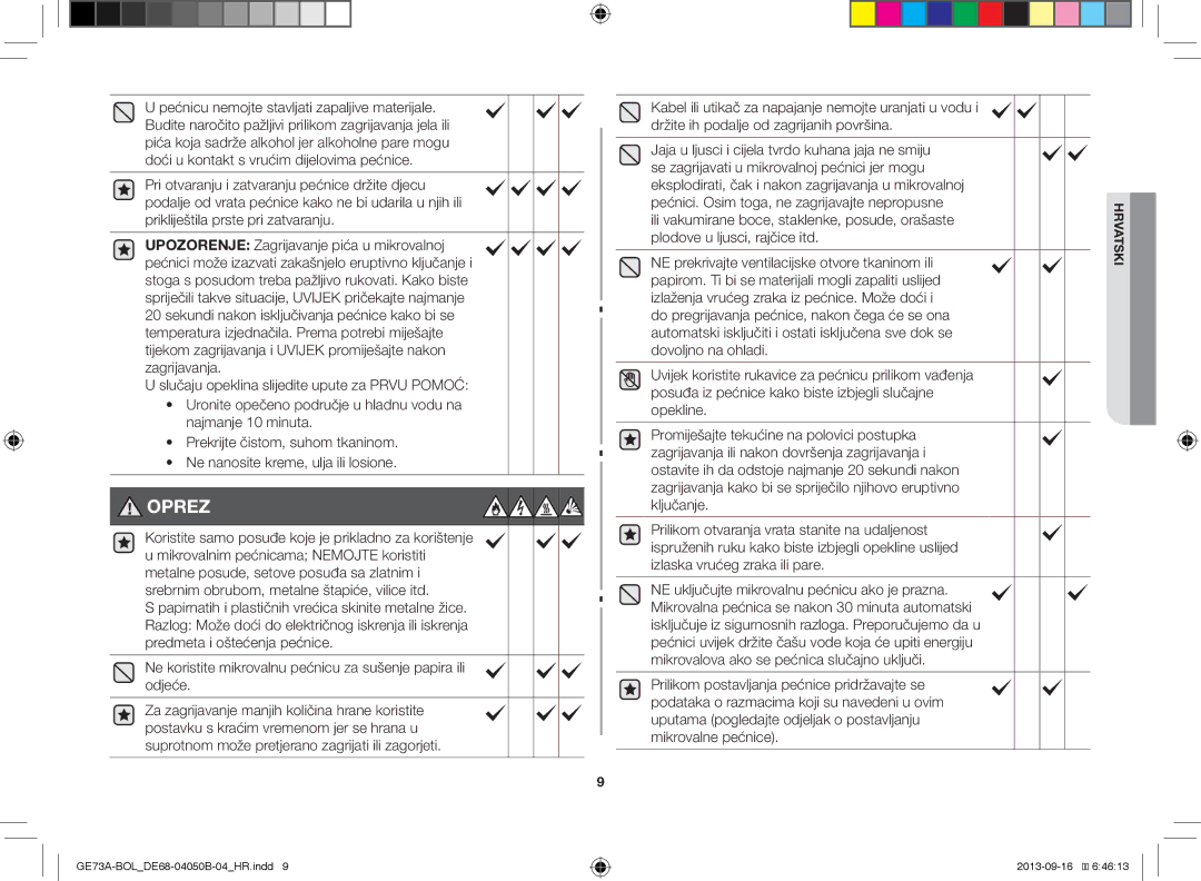 Samsung GE73A/XEO, GE73A/BOL manual Oprez 