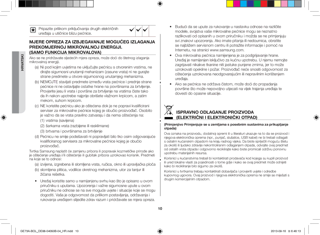 Samsung GE73A/BOL, GE73A/XEO manual Ispravno Odlaganje Proizvoda Električni I Elektronički Otpad 