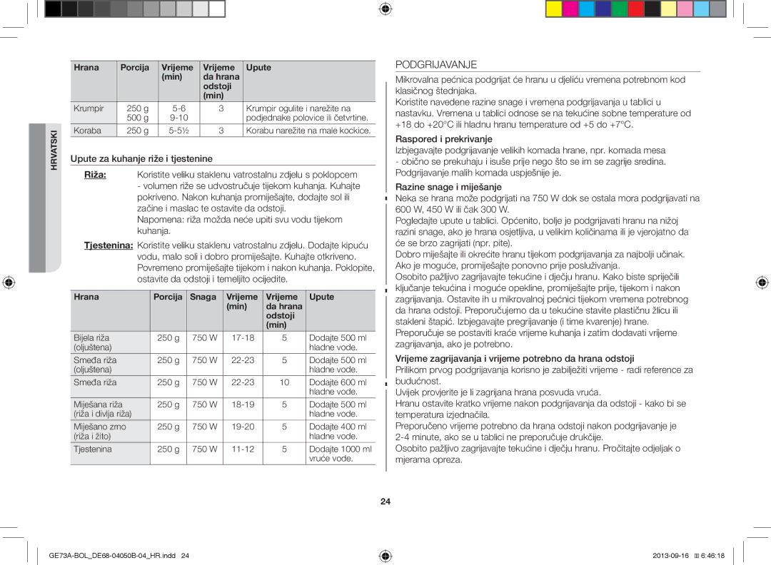 Samsung GE73A/BOL, GE73A/XEO manual Podgrijavanje 