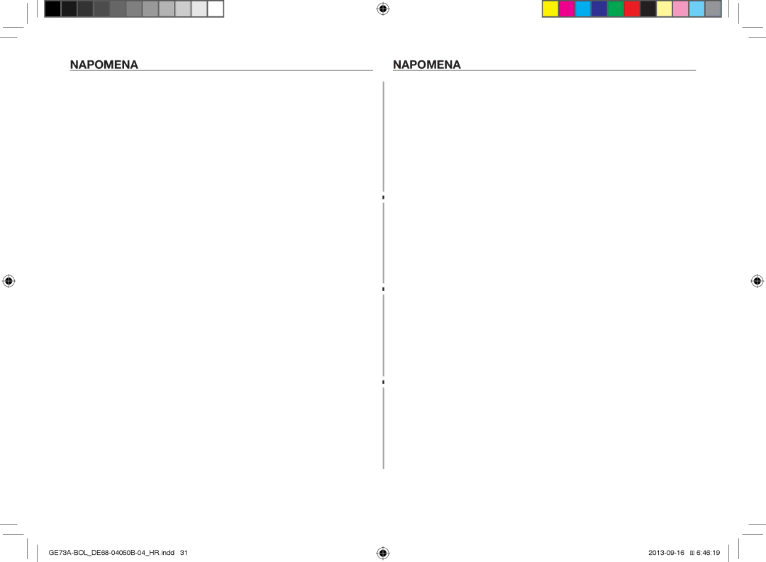 Samsung GE73A/XEO, GE73A/BOL manual Napomena 