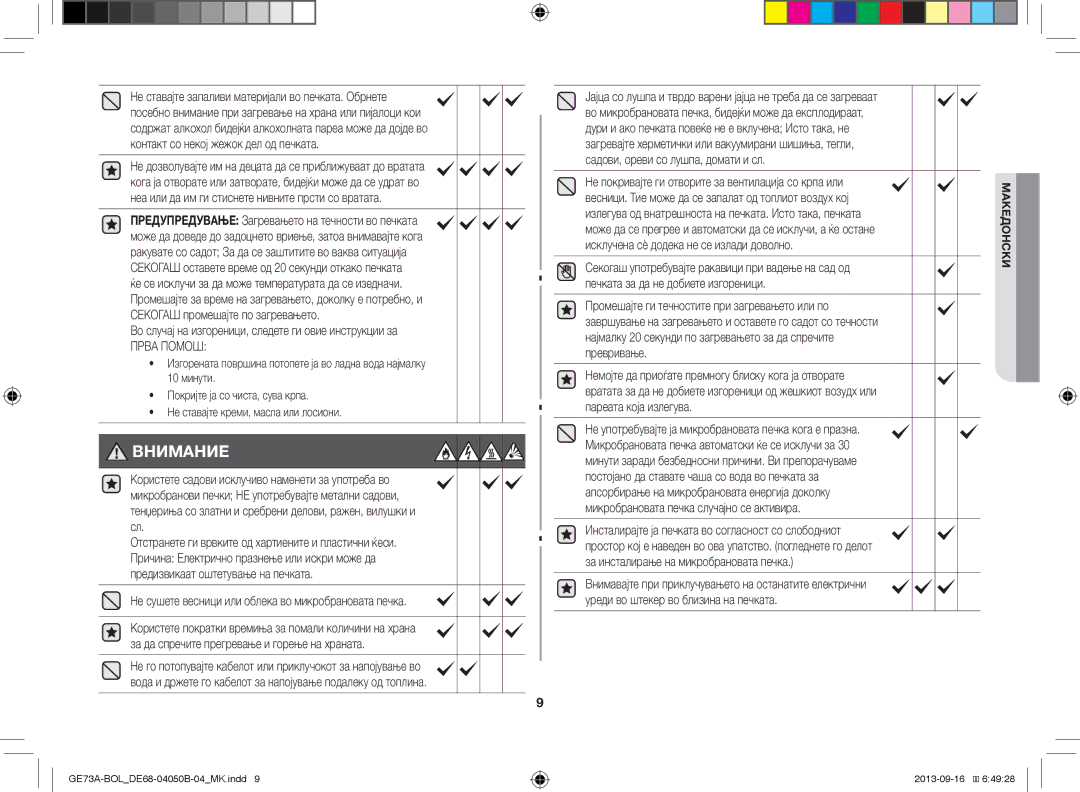 Samsung GE73A/XEO, GE73A/BOL manual Во случај на изгореници, следете ги овие инструкции за 