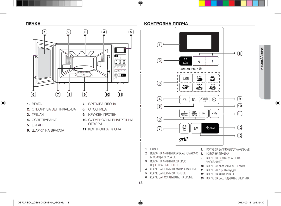 Samsung GE73A/XEO, GE73A/BOL manual Печка Контролна Плоча, 11. Копче +30s +30 секунди 