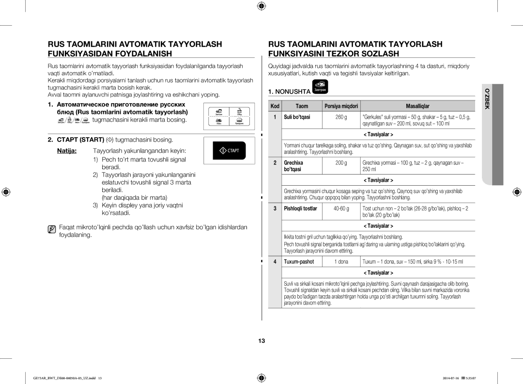 Samsung GE73AR/BWT manual Nonushta 