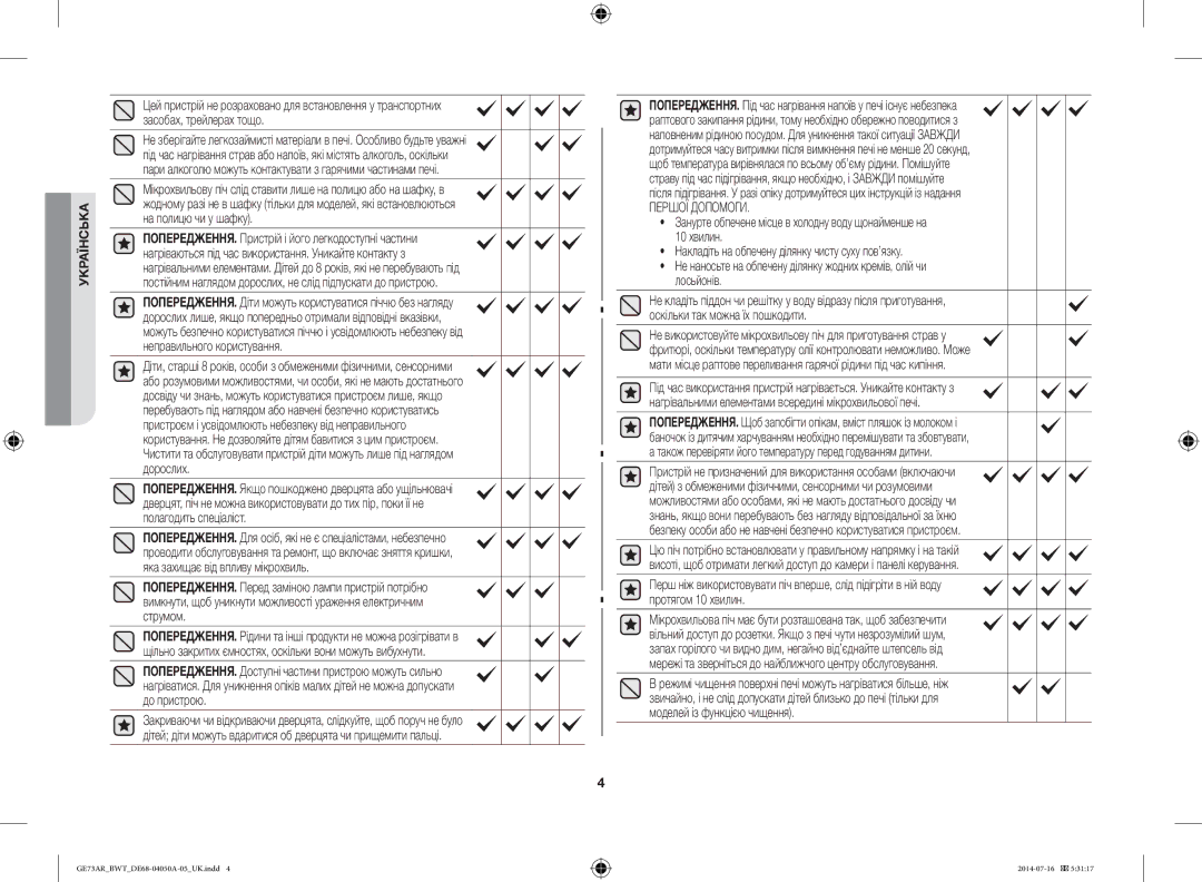 Samsung GE73AR/BWT manual Першої Допомоги 