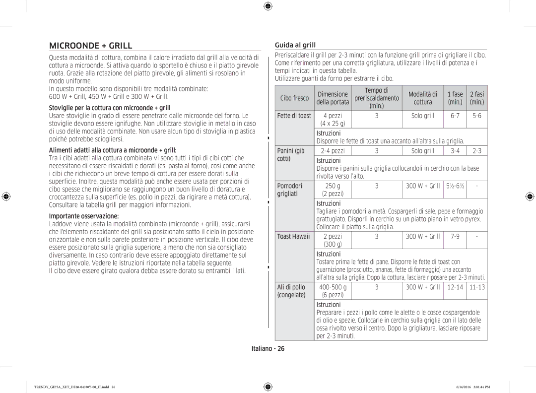 Samsung GE73A/XET manual Microonde + Grill 