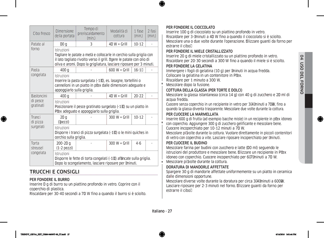 Samsung GE73A/XET manual Trucchi E Consigli 