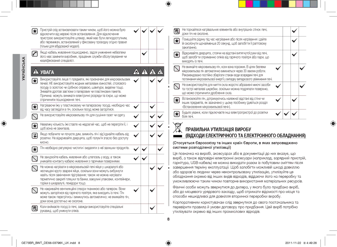 Samsung GE73BR/BWT manual Увага 