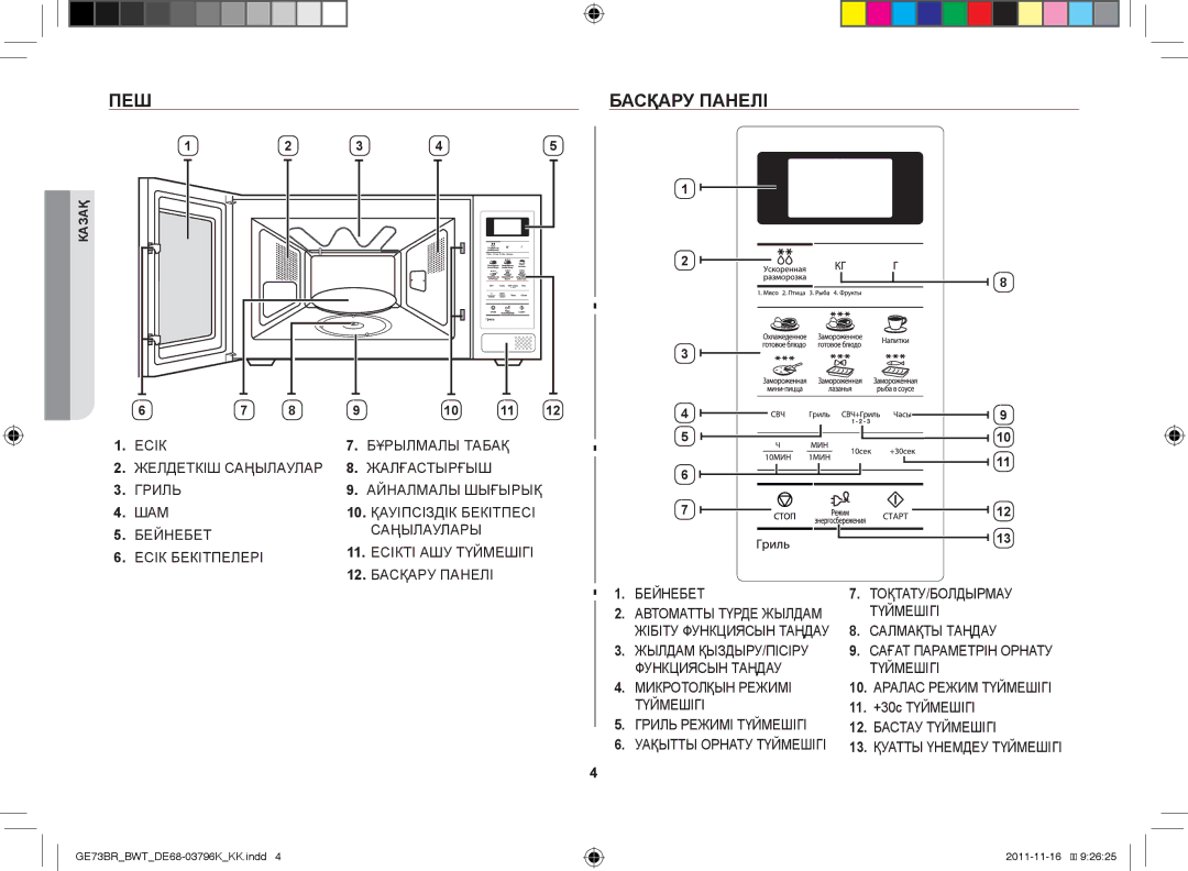 Samsung GE73BR/BWT manual Пеш Басқару панелі, 11. +30с Түймешігі 