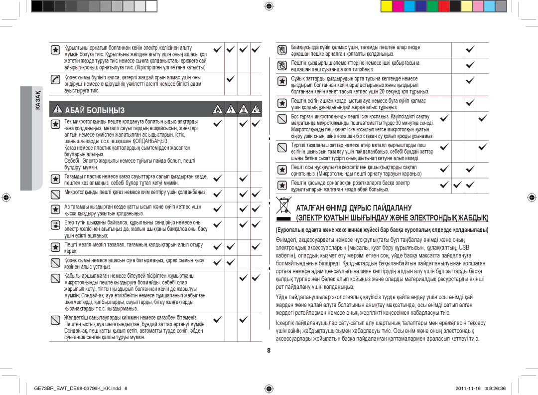 Samsung GE73BR/BWT manual Абай Болыңыз, Аталған өнімді дұрыс пайдалану 