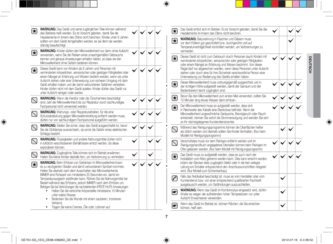 Samsung GE76V-SS/XEG manual Deutsch 