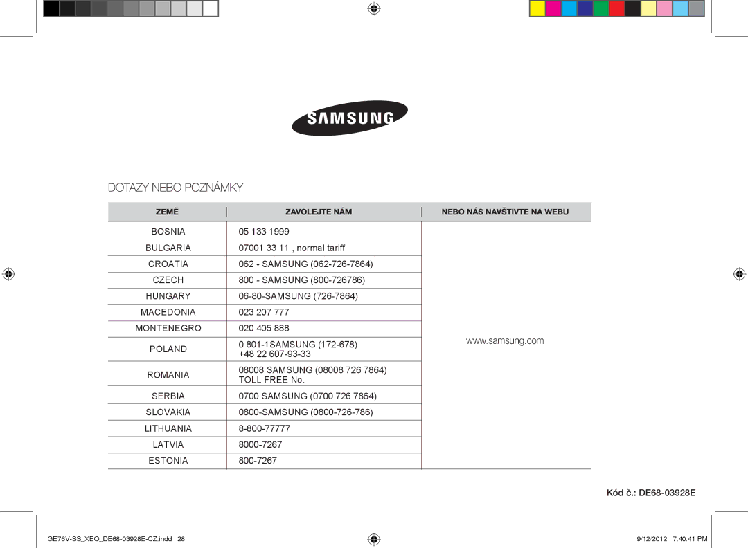 Samsung GE76V-SS/XEO manual Bosnia 