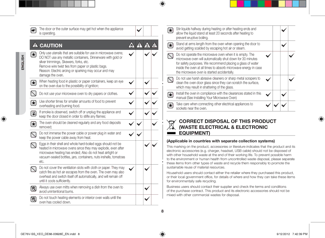 Samsung GE76V-SS/XEO manual Do not use your microwave oven to dry papers or clothes 