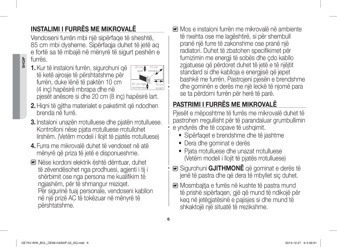 Samsung GE76V-WW/BOL manual Pastrimi I Furrës ME Mikrovalë 