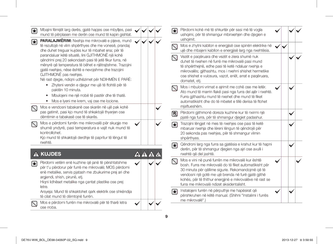 Samsung GE76V-WW/BOL manual Kujdes 