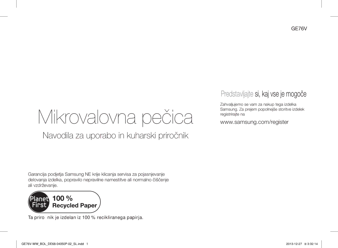 Samsung GE76V-WW/BOL manual Mikrovalovna pečica 