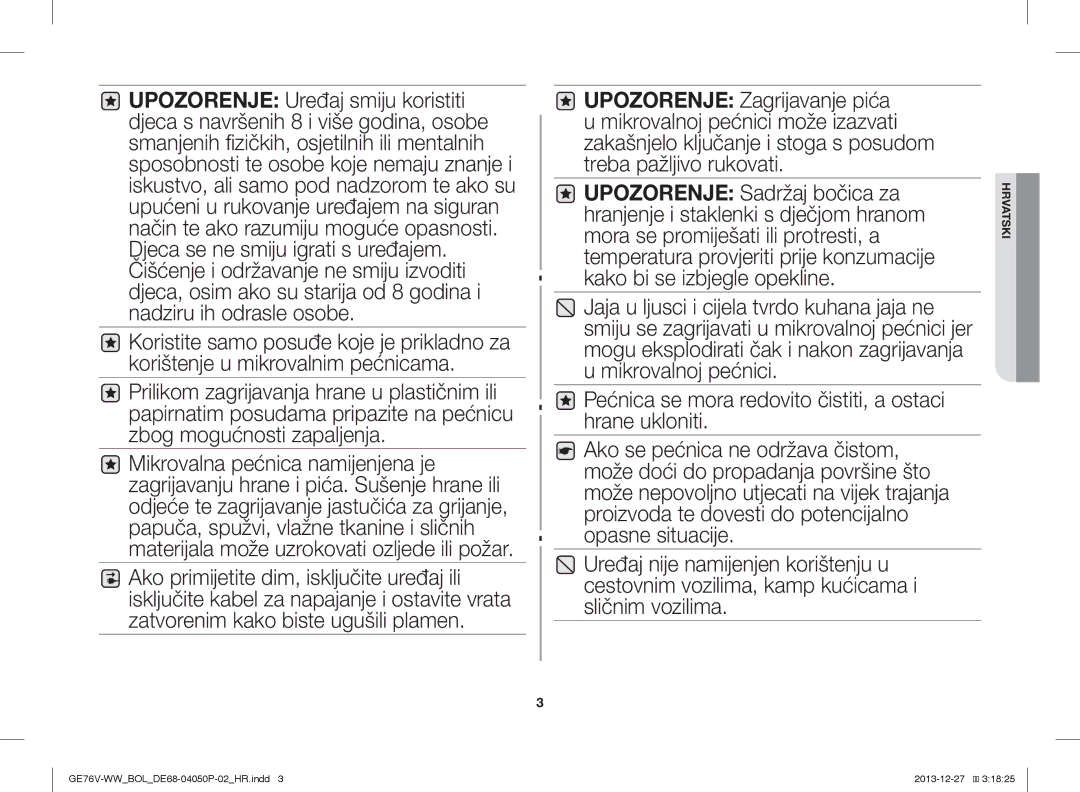 Samsung GE76V-WW/BOL manual Hrvatski 