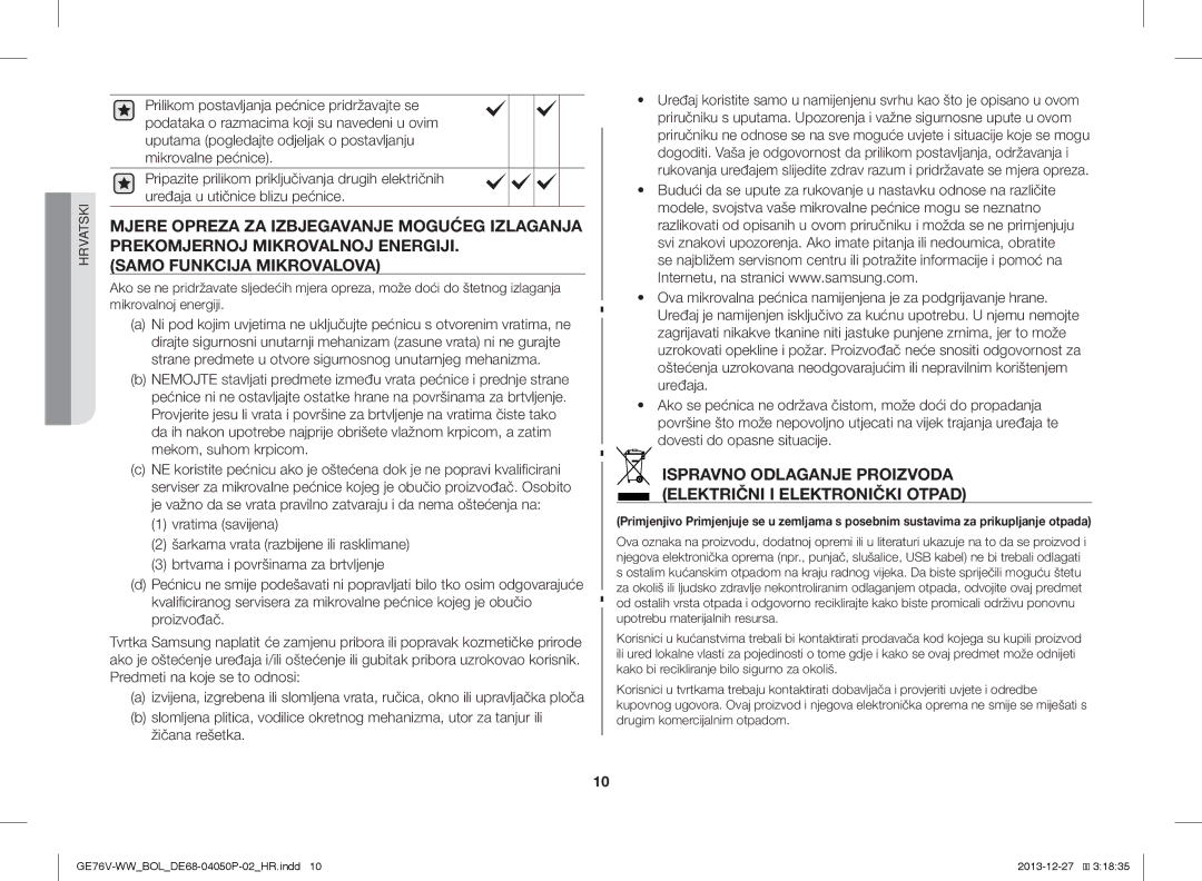 Samsung GE76V-WW/BOL manual Ispravno Odlaganje Proizvoda Električni I Elektronički Otpad 