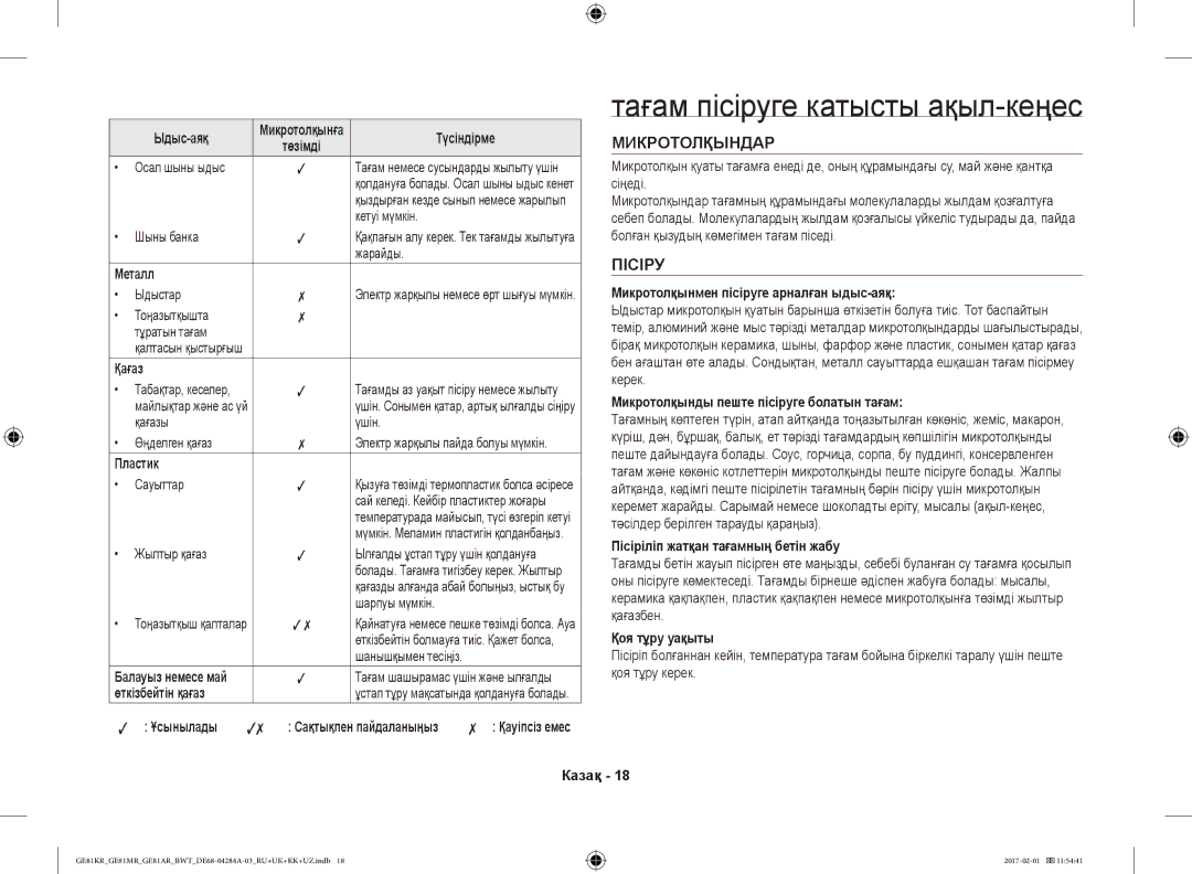 Samsung GE81KRW-2/BW, GE81ARW/BW, GE81MRTB/BW, GE81KRW-1/BW manual Тағам пісіруге катысты ақыл-кеңес, Микротолқындар, Пісіру 