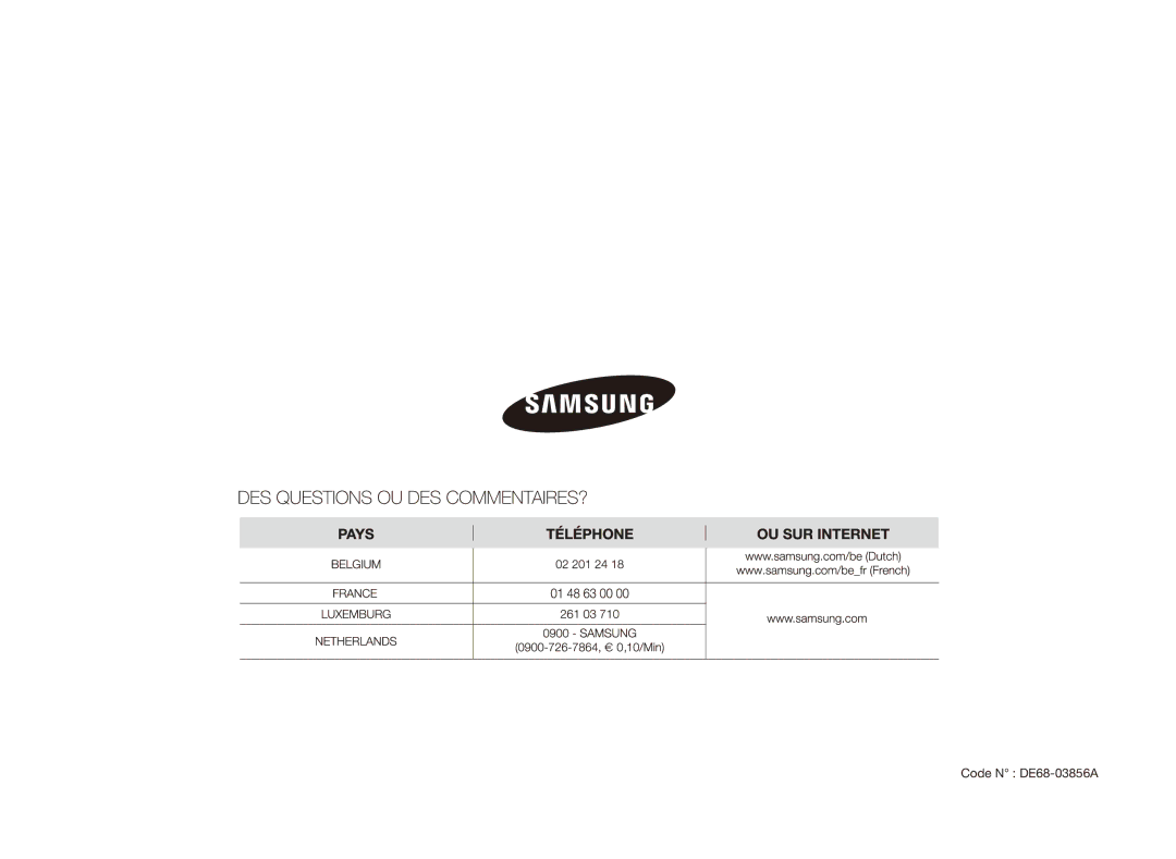 Samsung GE81A/XEF manual Code N DE68-03856A 