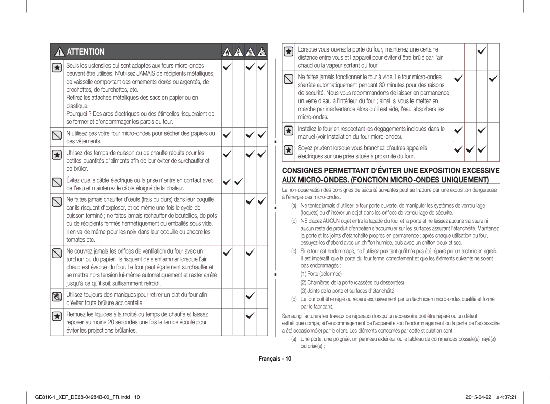 Samsung GE81K-1/XEF, GE81KS-1/XEF manual Lénergie des micro-ondes 