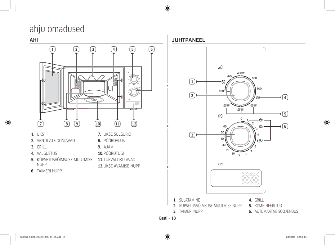 Samsung GE81KB-1/BAL manual Ahju omadused, AHI Juhtpaneel, Kombineeritud 