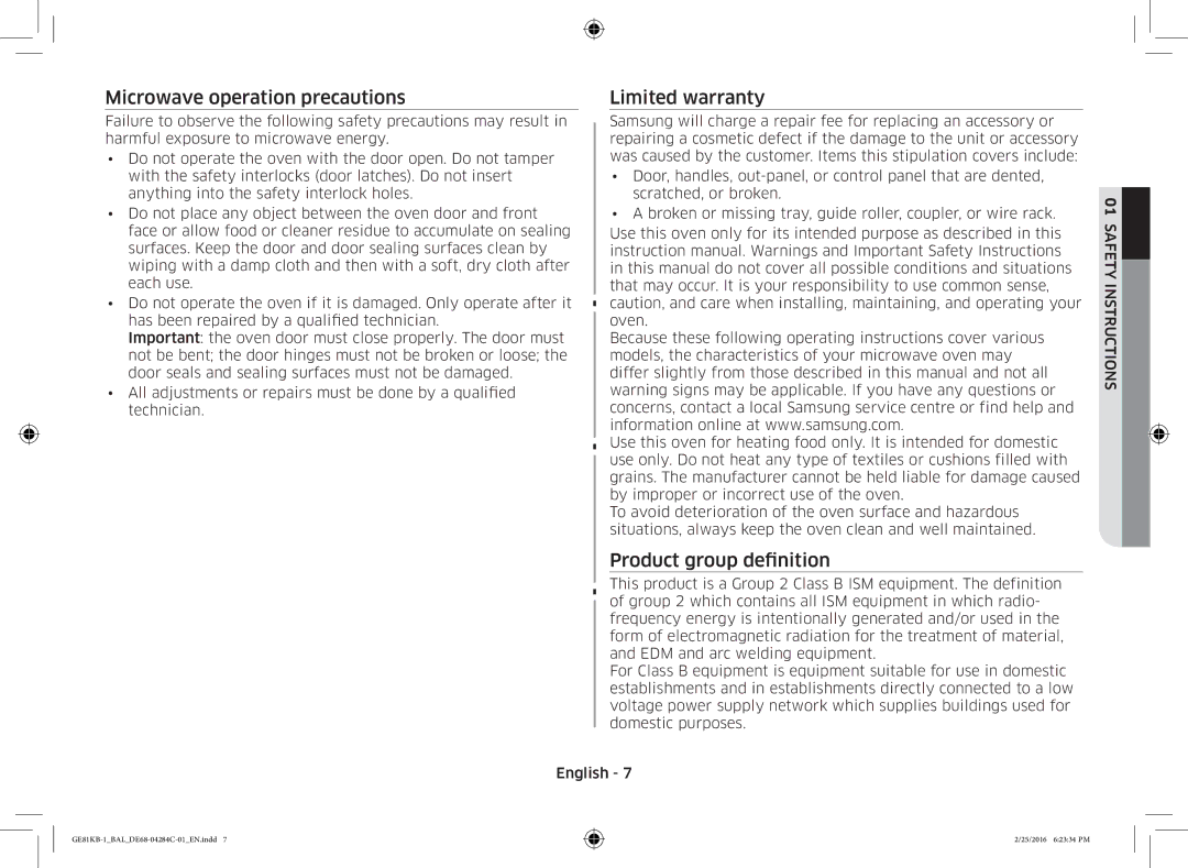 Samsung GE81KB-1/BAL manual Microwave operation precautions 