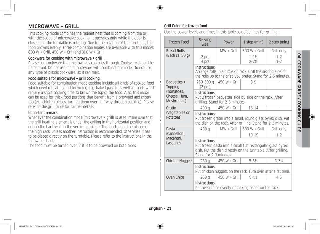 Samsung GE81KB-1/BAL manual Microwave + Grill 