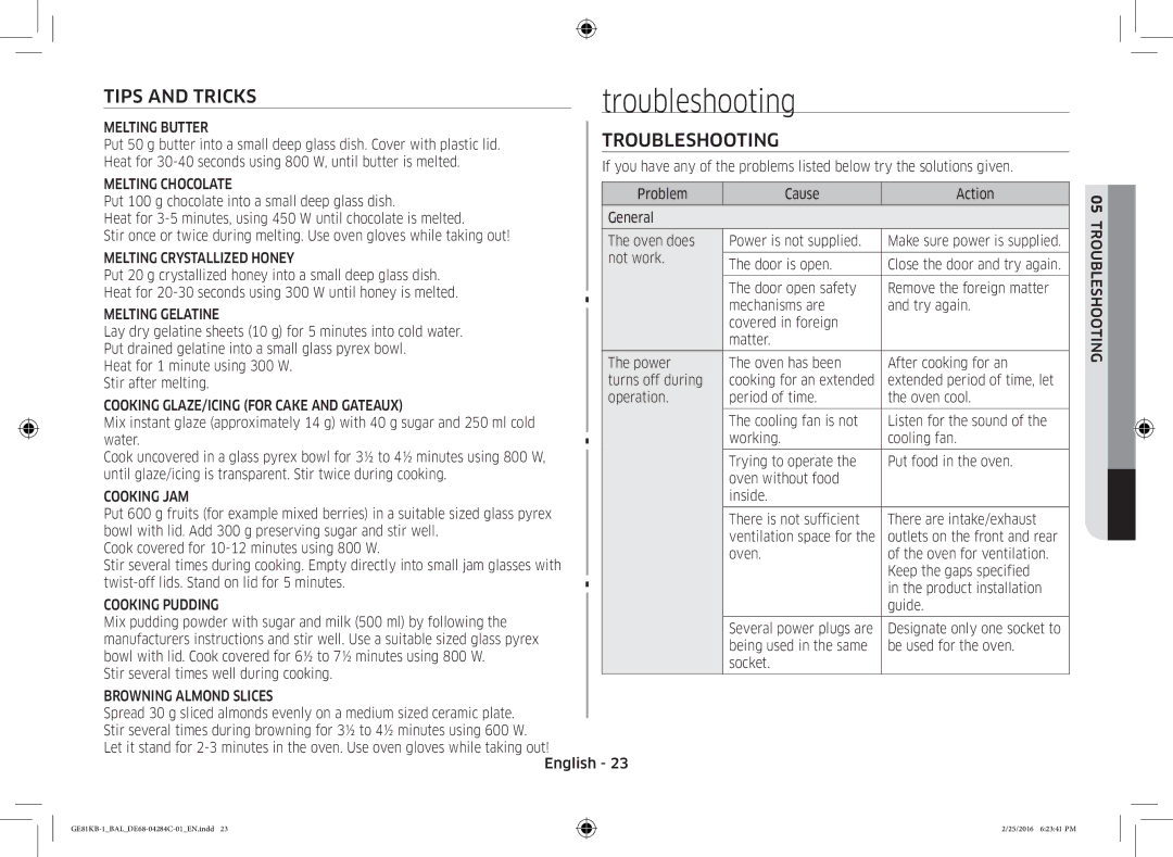 Samsung GE81KB-1/BAL manual Troubleshooting, Tips and Tricks 