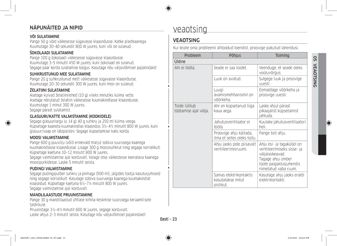 Samsung GE81KB-1/BAL manual Veaotsing, Näpunäited JA Nipid 