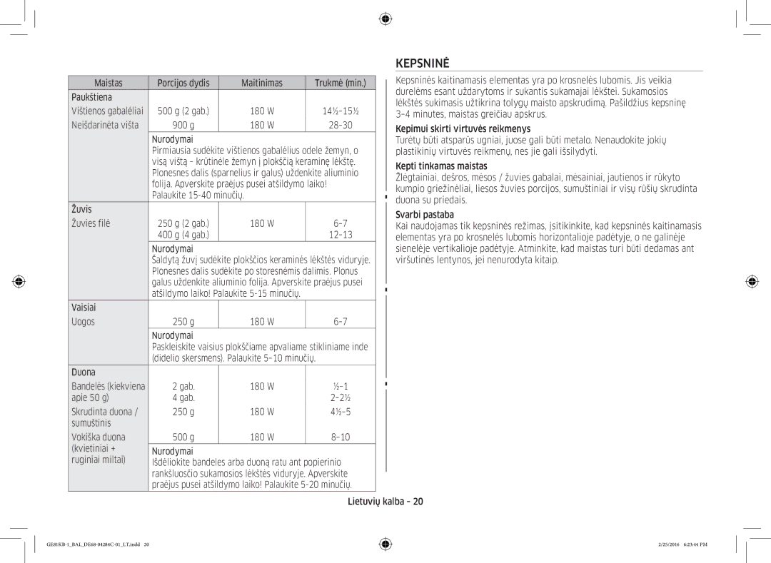 Samsung GE81KB-1/BAL manual Kepsninė 