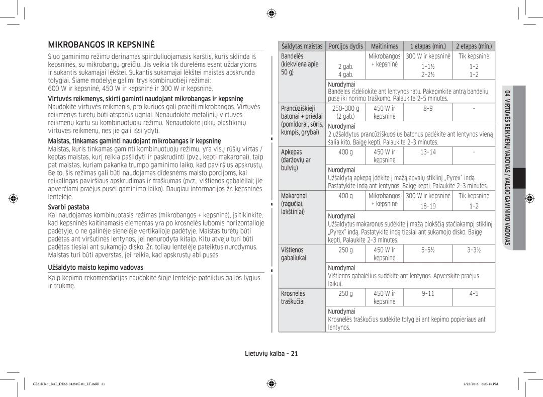 Samsung GE81KB-1/BAL manual Mikrobangos IR Kepsninė 