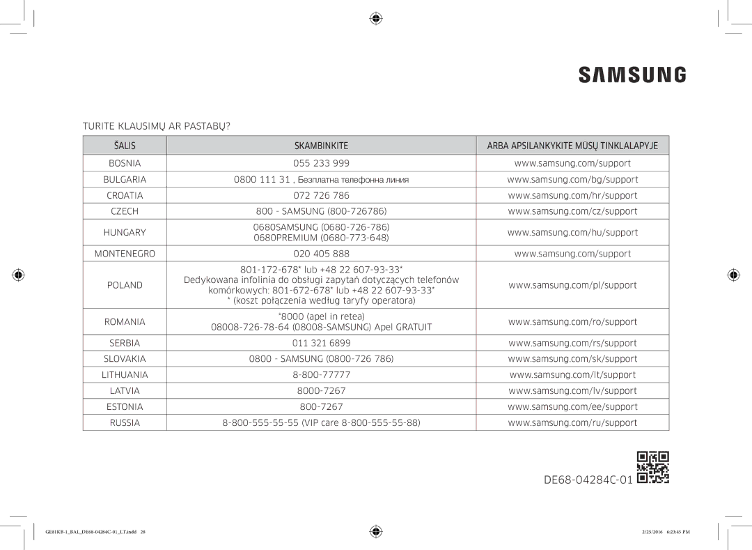 Samsung GE81KB-1/BAL manual Turite Klausimų AR PASTABŲ? Šalis Skambinkite 