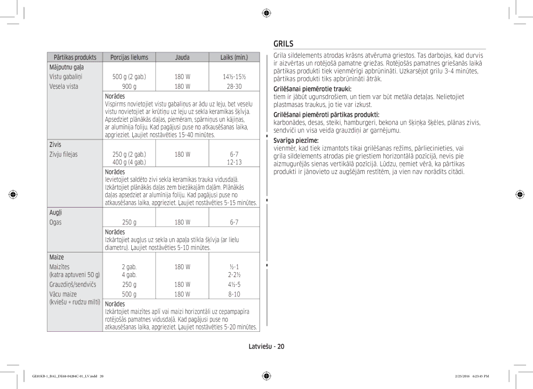 Samsung GE81KB-1/BAL manual Grils 