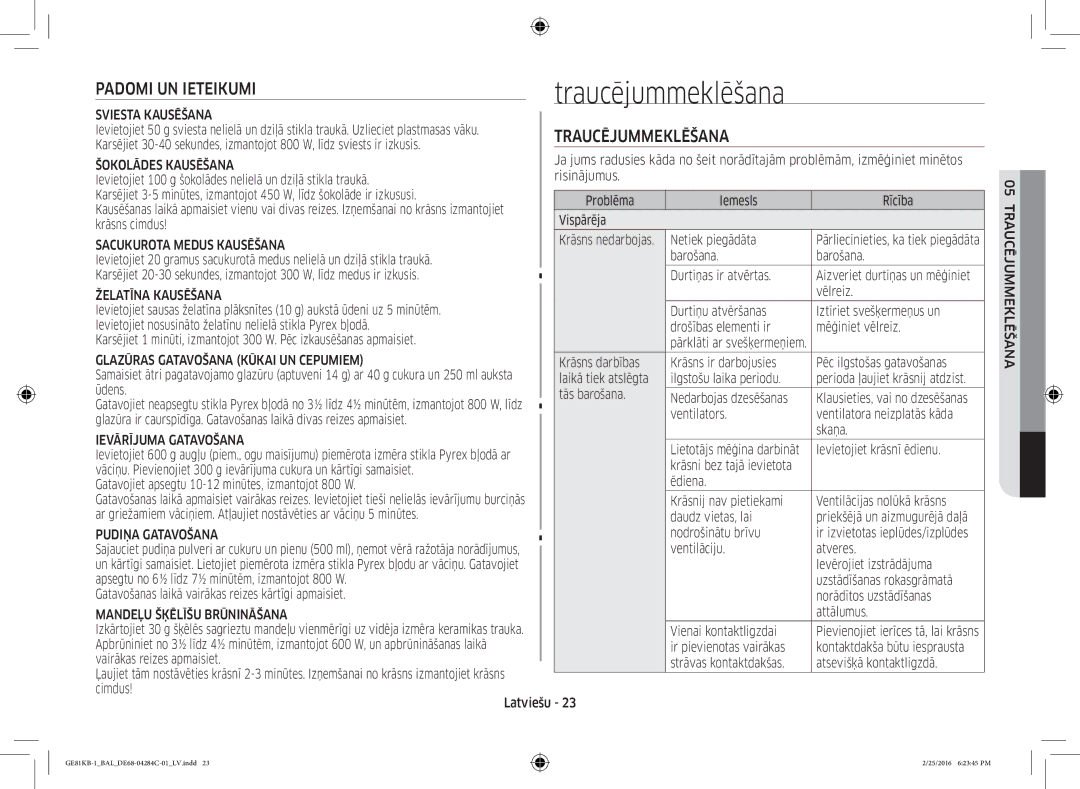 Samsung GE81KB-1/BAL manual Padomi UN Ieteikumi, Traucējummeklēšana 