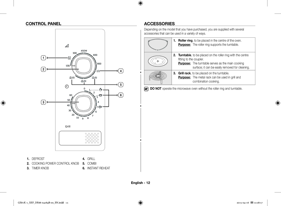 Samsung GE81KB-1/XEF manual Control Panel, Accessories 