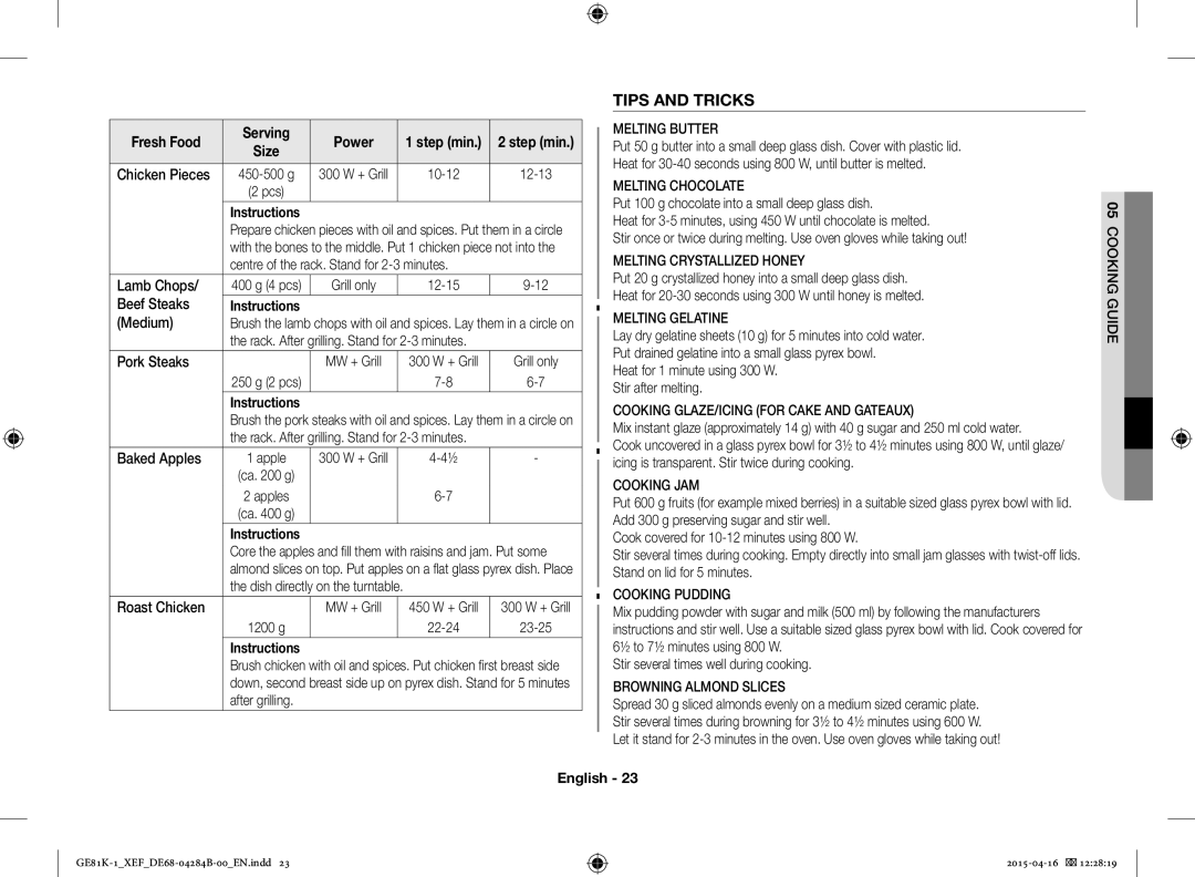 Samsung GE81KB-1/XEF manual Tips and Tricks 