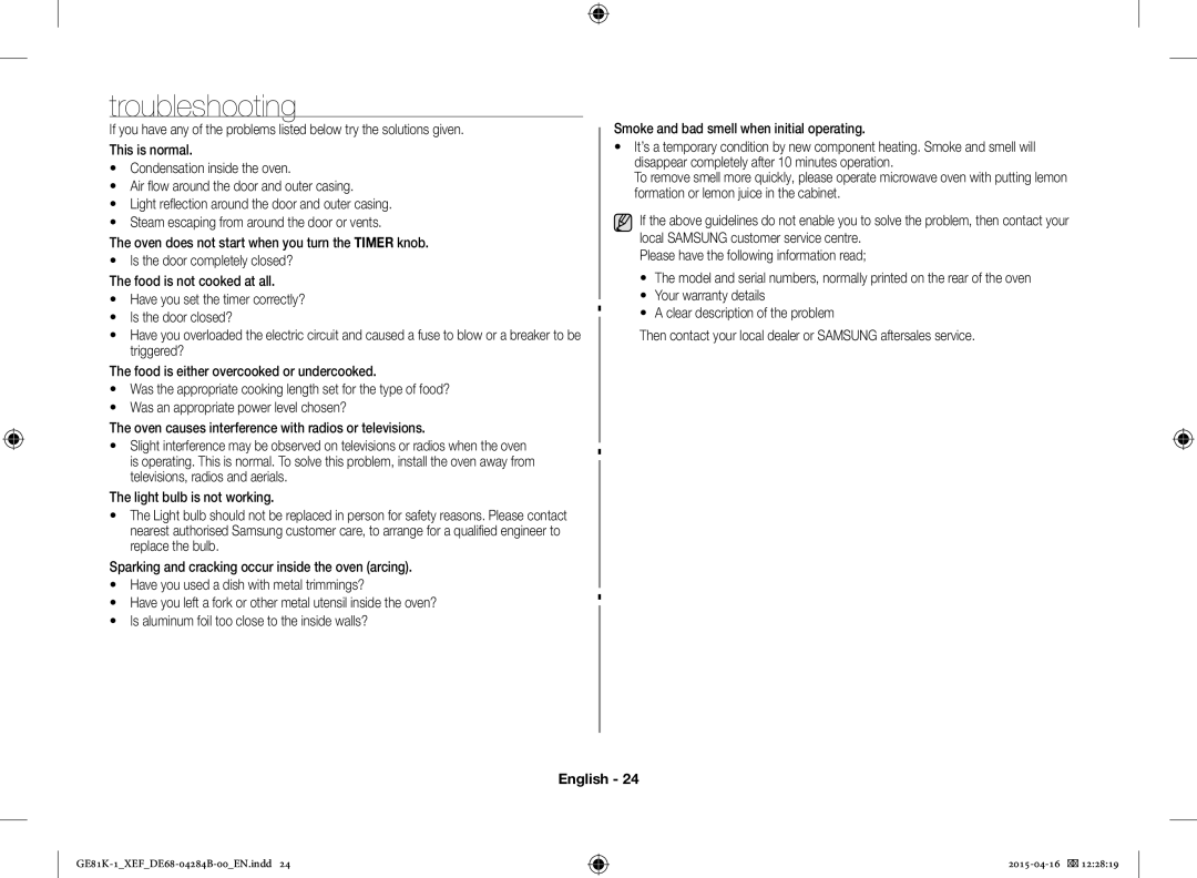 Samsung GE81KB-1/XEF manual Troubleshooting 