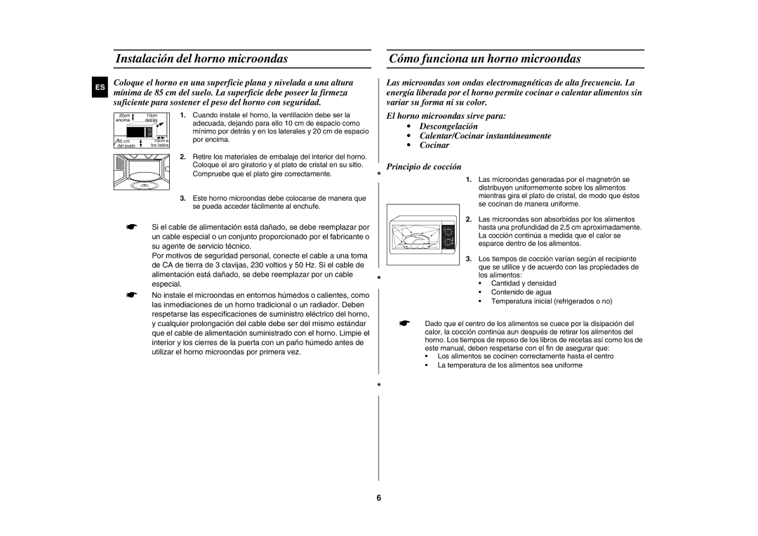 Samsung GE81P/XEC manual Instalación del horno microondas, Cómo funciona un horno microondas 