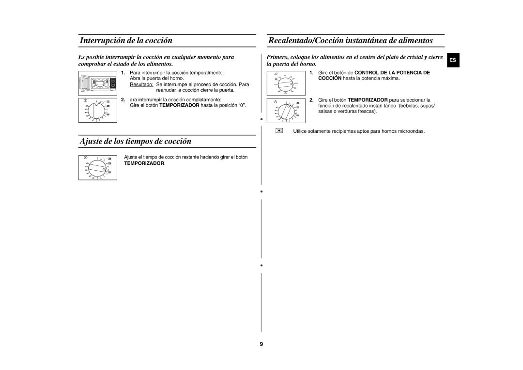 Samsung GE81P/XEC manual Interrupción de la cocción, Ajuste de los tiempos de cocción 