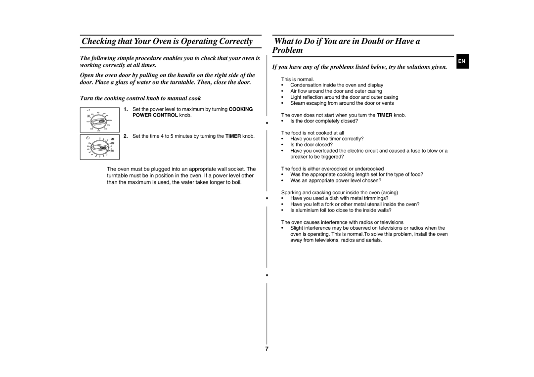 Samsung GE81W/BOL manual Checking that Your Oven is Operating Correctly, What to Do if You are in Doubt or Have a Problem 