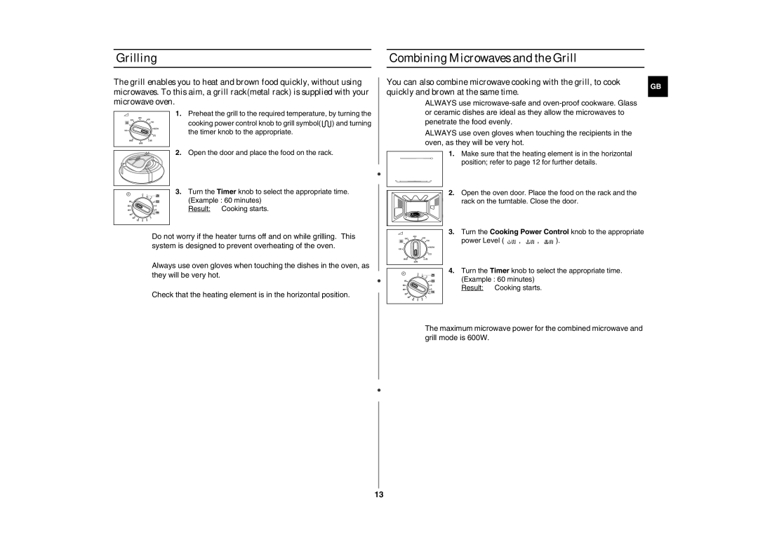 Samsung GE81W/ERP manual Grilling Combining Microwaves and the Grill 