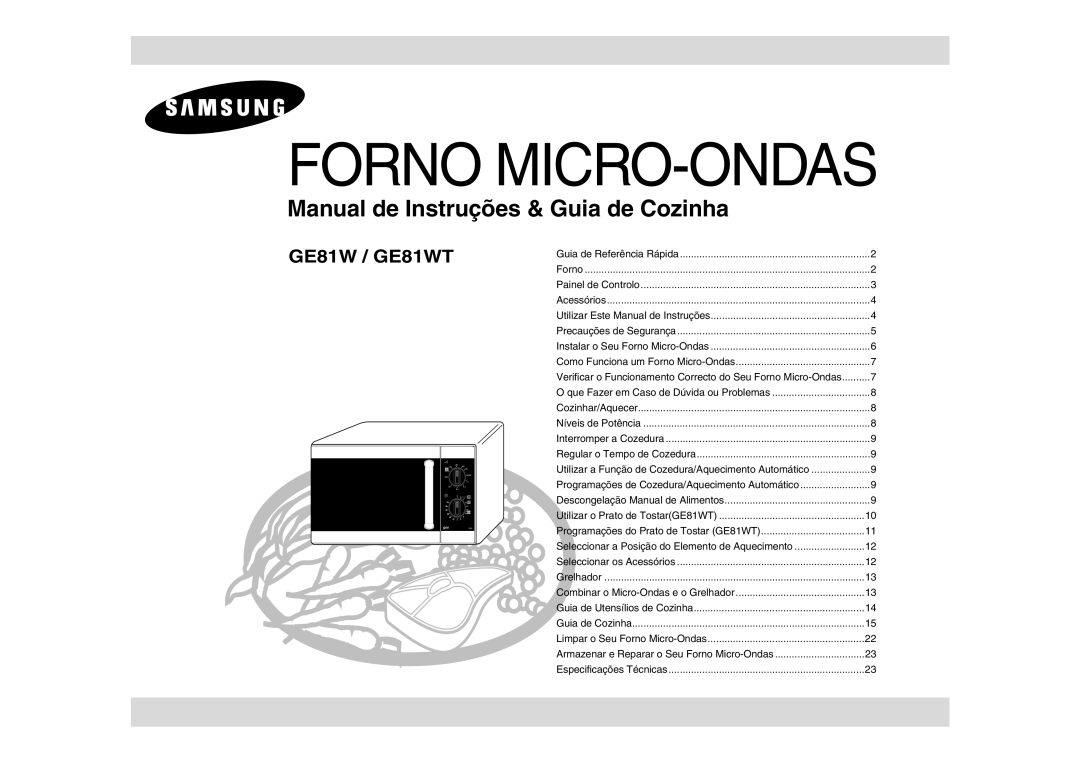 Samsung GE81W-S/XEC, GE81W/XEC manual Forno MICRO-ONDAS 