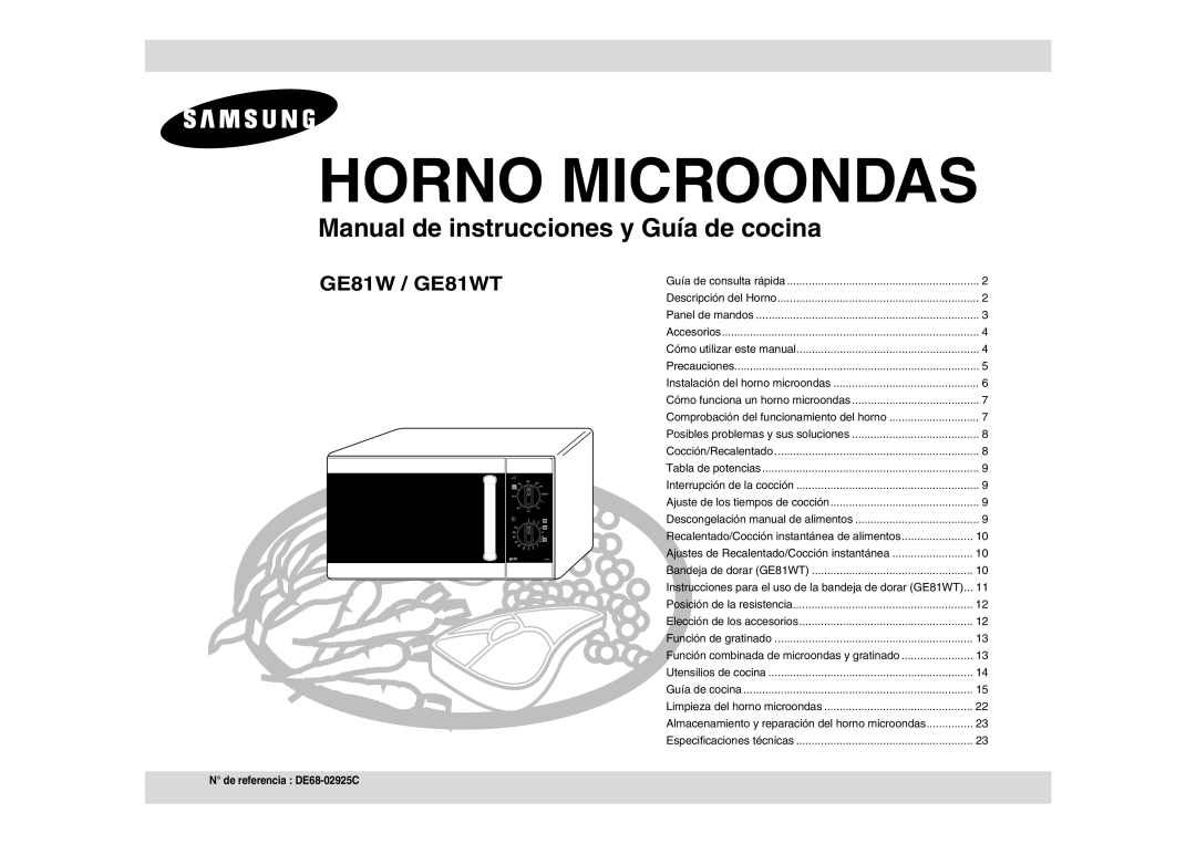 Samsung GE81W-S/XEC, GE81W/XEC manual Horno Microondas, De referencia DE68-02925C 